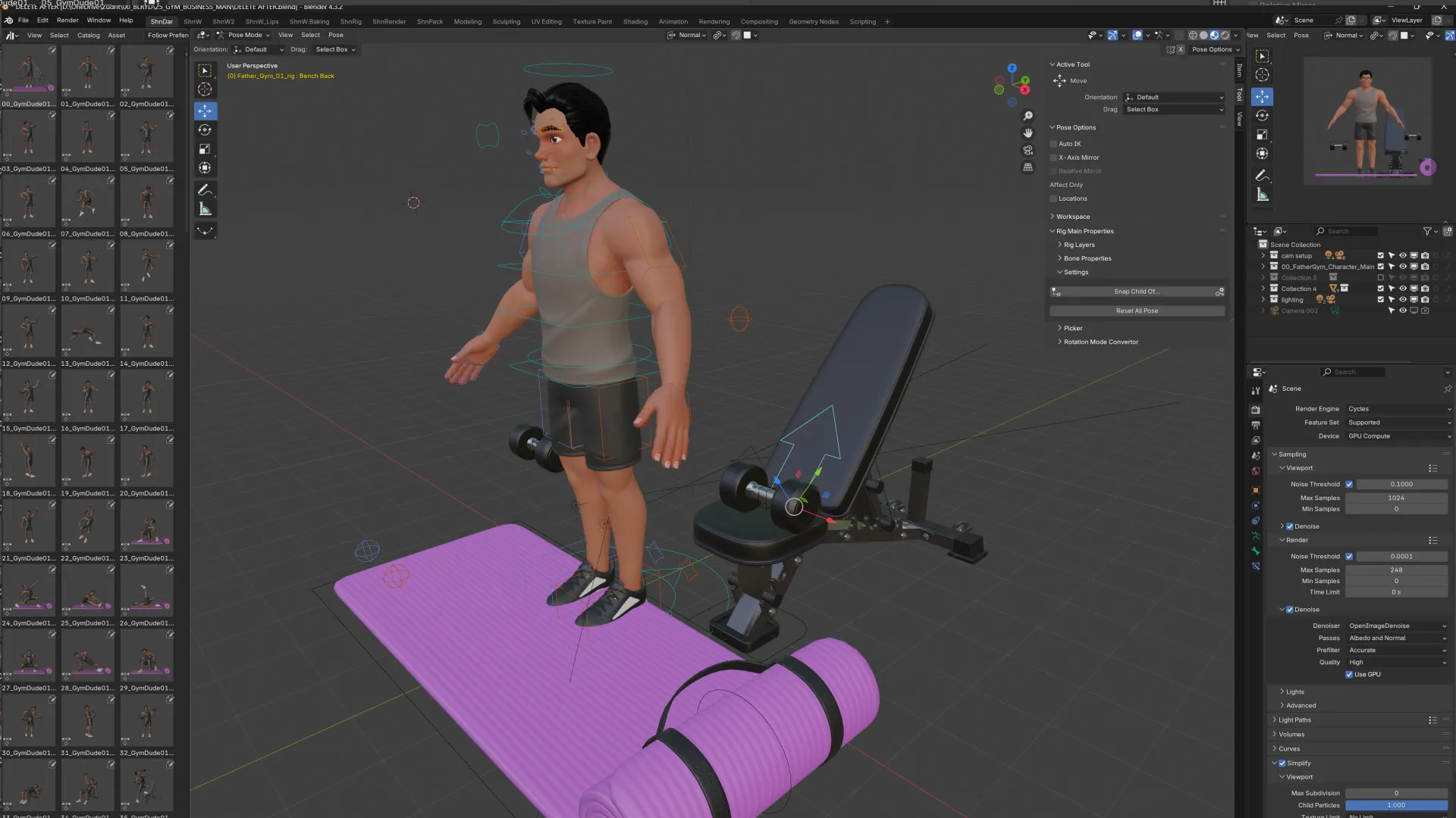 Cartoon Sports Gym Fitness Man - Rigged 3D Character in Blender with Autorig Pro rigging system
